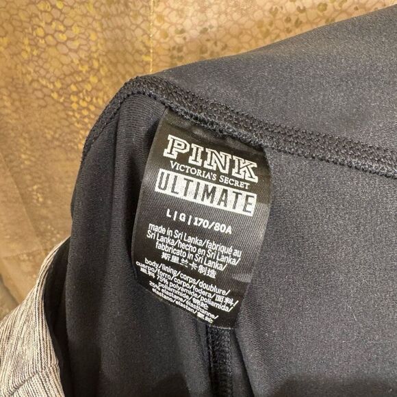 PINK Victoria's Secret Ultimate leggings Black Gray Lace Up Full Length Large - Picture 3 of 6